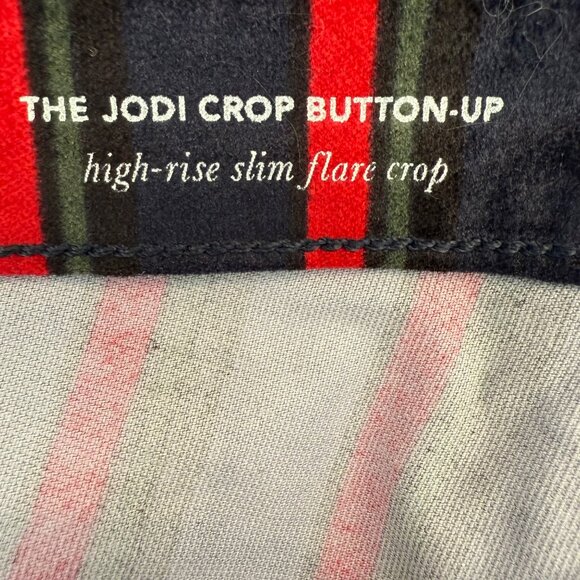 AG Jeans Jodi High Rise Slim Flare Crop Button Up Velvet Blue Green Red Striped - Picture 8 of 8